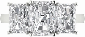 Clara Pucci 4Ct Emerald Cut Three-Stone Moissanite Engagement Ring - Solid 14K White Gold