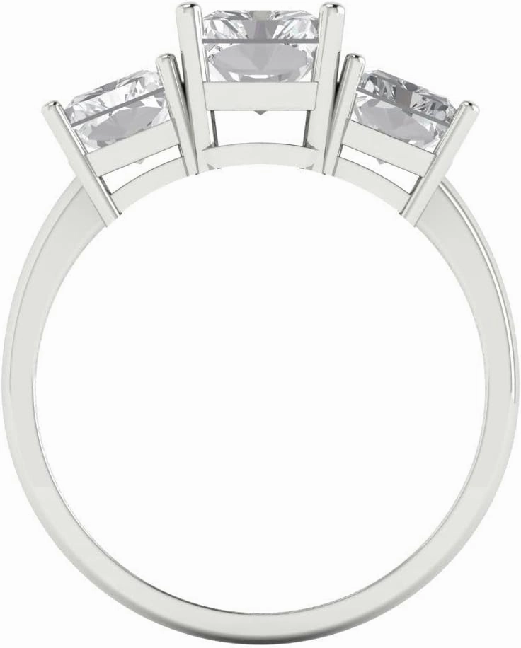 Clara Pucci 4Ct Emerald Cut Three-Stone Moissanite Engagement Ring - Solid 14K White Gold