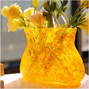Clear Glass Vase, Hand Blown Glass Vase Purse Vase with Fish Bowl Handbag Unique Flower Vase, for Home Décor,Enterpiece,Events,Office,Garden,Wedding,Yellow