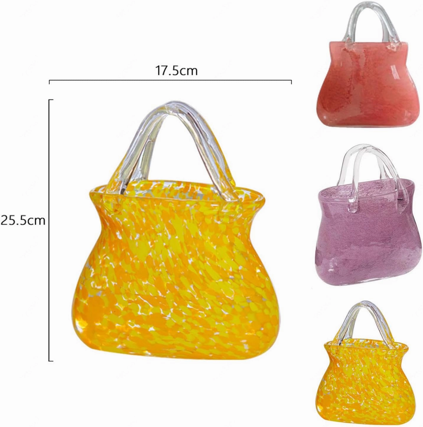 Clear Glass Vase, Hand Blown Glass Vase Purse Vase with Fish Bowl Handbag Unique Flower Vase, for Home Décor,Enterpiece,Events,Office,Garden,Wedding,Yellow