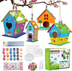 Col-Pary 4 Pack Birdhouse Crafts, Buildable DIY Birdhouse Kit for Kids to Build, Wooden Toys Crafts, Craft Projects for Children's Day Gifts, Boys Girls, Ages 5-8 8-12 Years