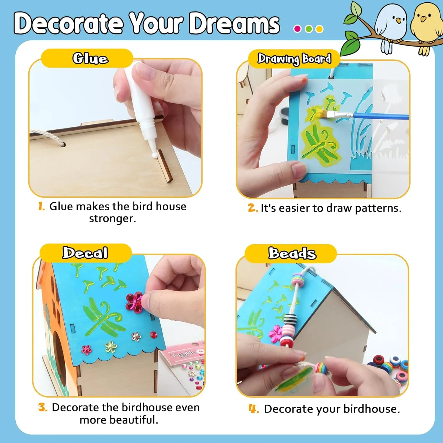 Col-Pary 4 Pack Birdhouse Crafts, Buildable DIY Birdhouse Kit for Kids to Build, Wooden Toys Crafts, Craft Projects for Children's Day Gifts, Boys Girls, Ages 5-8 8-12 Years