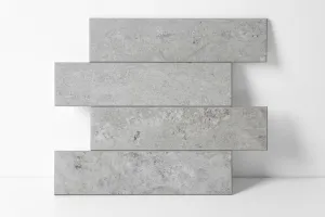 COLAMO Luxury 10PCS Peel and Stick Backsplash Tiles, Thicker Self Adhesive Subway Tiles, Faux Stone Matt Tile, Stick on Accent Wall for Bathroom, Living Room, RV, Bedroom, Fireplace, Light Gray