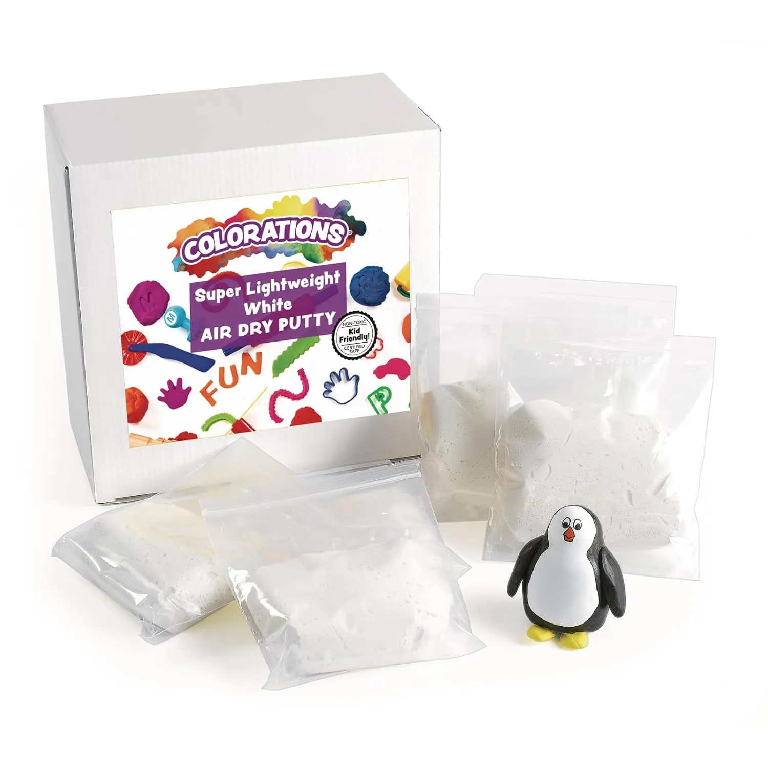 Colorations Super Lightweight Air Dry White Putty, Qty 16-2 oz Resealable Bag, Non-Toxic, Slime Additive, Sensory, Soft, Clay, Modeling, STEM, STEAM, 3D Arts & Crafts, Miniatures
