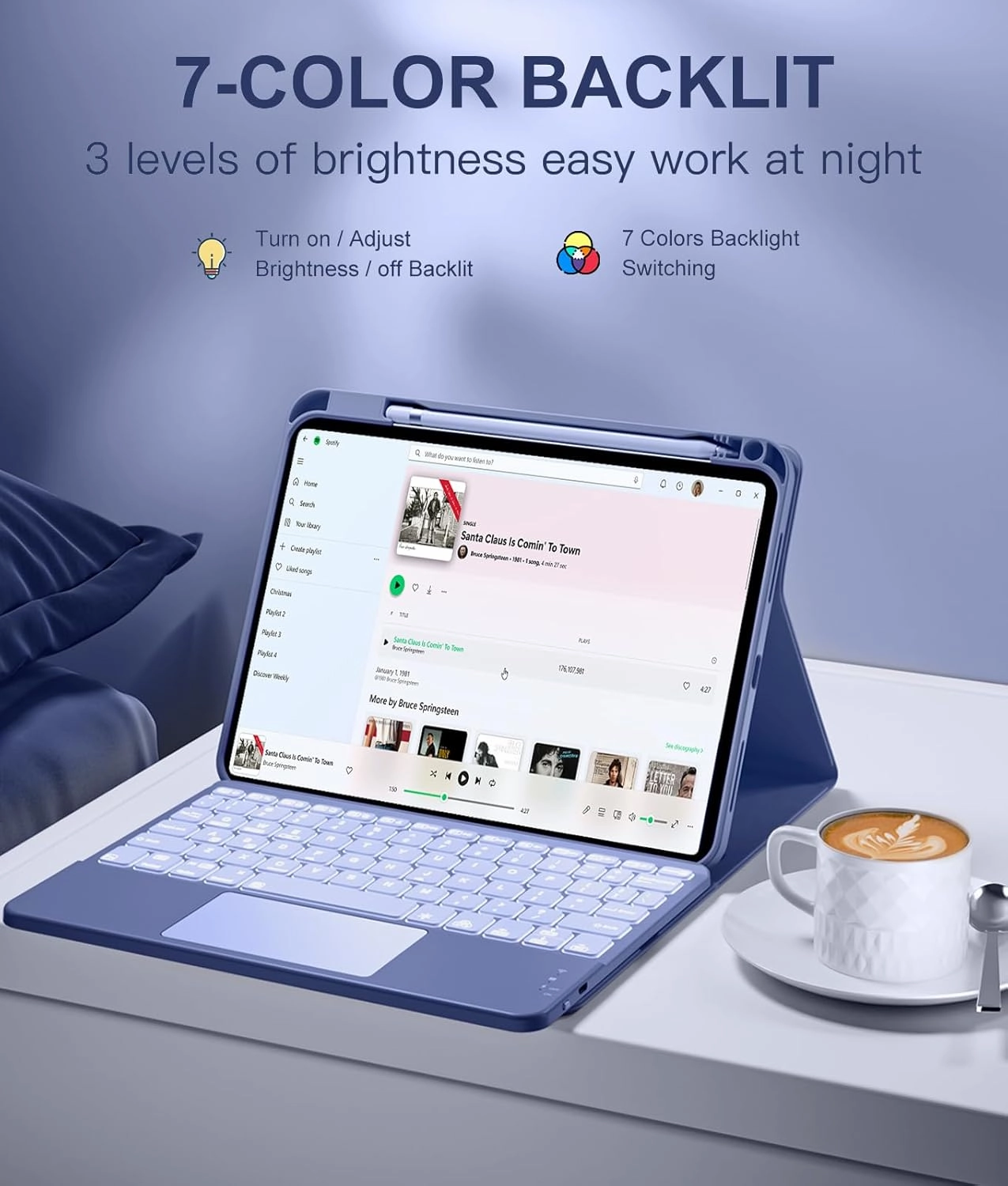 Compatible for iPad 11th 10th Generation Case with Keyboard, Folio Cover with Pencil Holder, Multi-Touch Trackpad, 7 Color Backlit, Detachable Keyboard for iPad (A16) 11th/10th Gen (Blue)