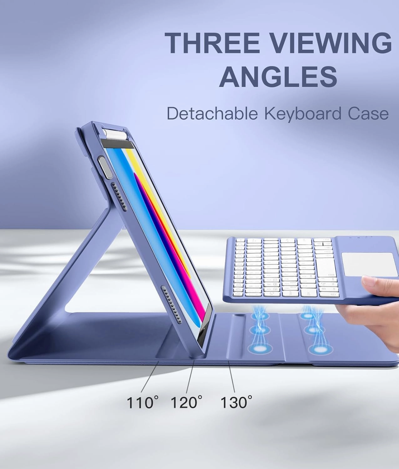 Compatible for iPad 11th 10th Generation Case with Keyboard, Folio Cover with Pencil Holder, Multi-Touch Trackpad, 7 Color Backlit, Detachable Keyboard for iPad (A16) 11th/10th Gen (Blue)