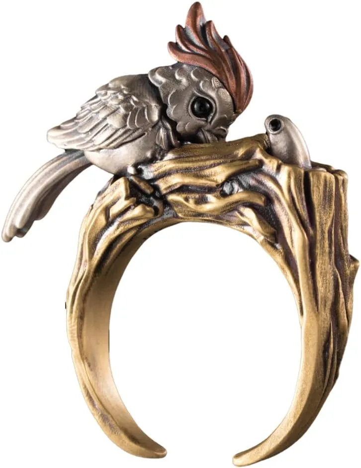 COPPERTIST.WU Woodpecker Ring for Men Women, Black Agate Open Rings Personalized Bird Jewelry Gifts