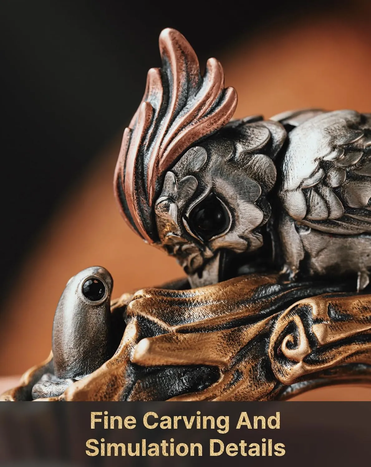 COPPERTIST.WU Woodpecker Ring for Men Women, Black Agate Open Rings Personalized Bird Jewelry Gifts