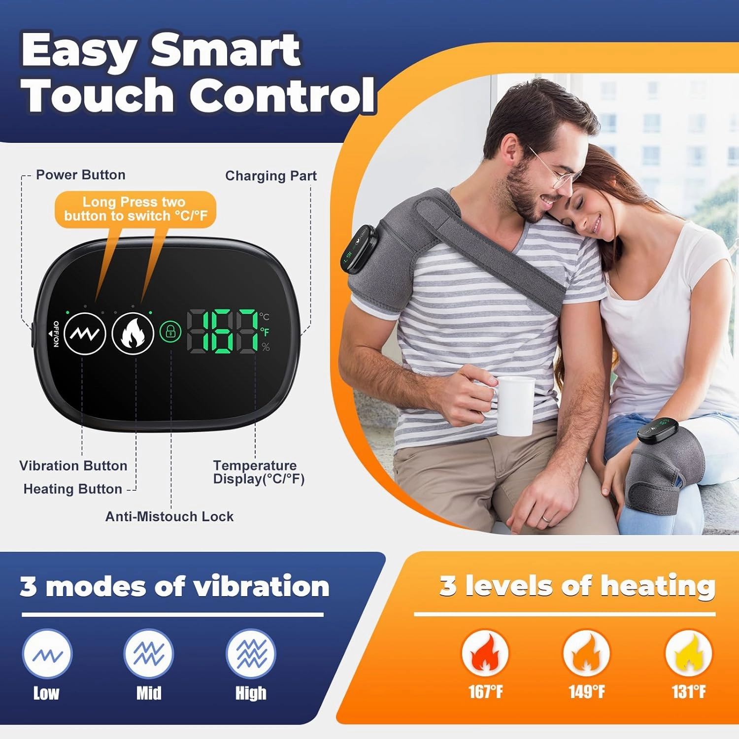 Cordless Heated Knee Massager, 3-in-1 Knee Massage with Heat for Elbow Shoulder Wrap (Gray)