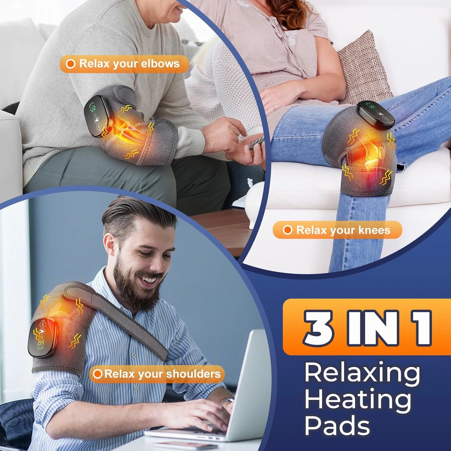Cordless Heated Knee Massager, 3-in-1 Knee Massage with Heat for Elbow Shoulder Wrap (Gray)