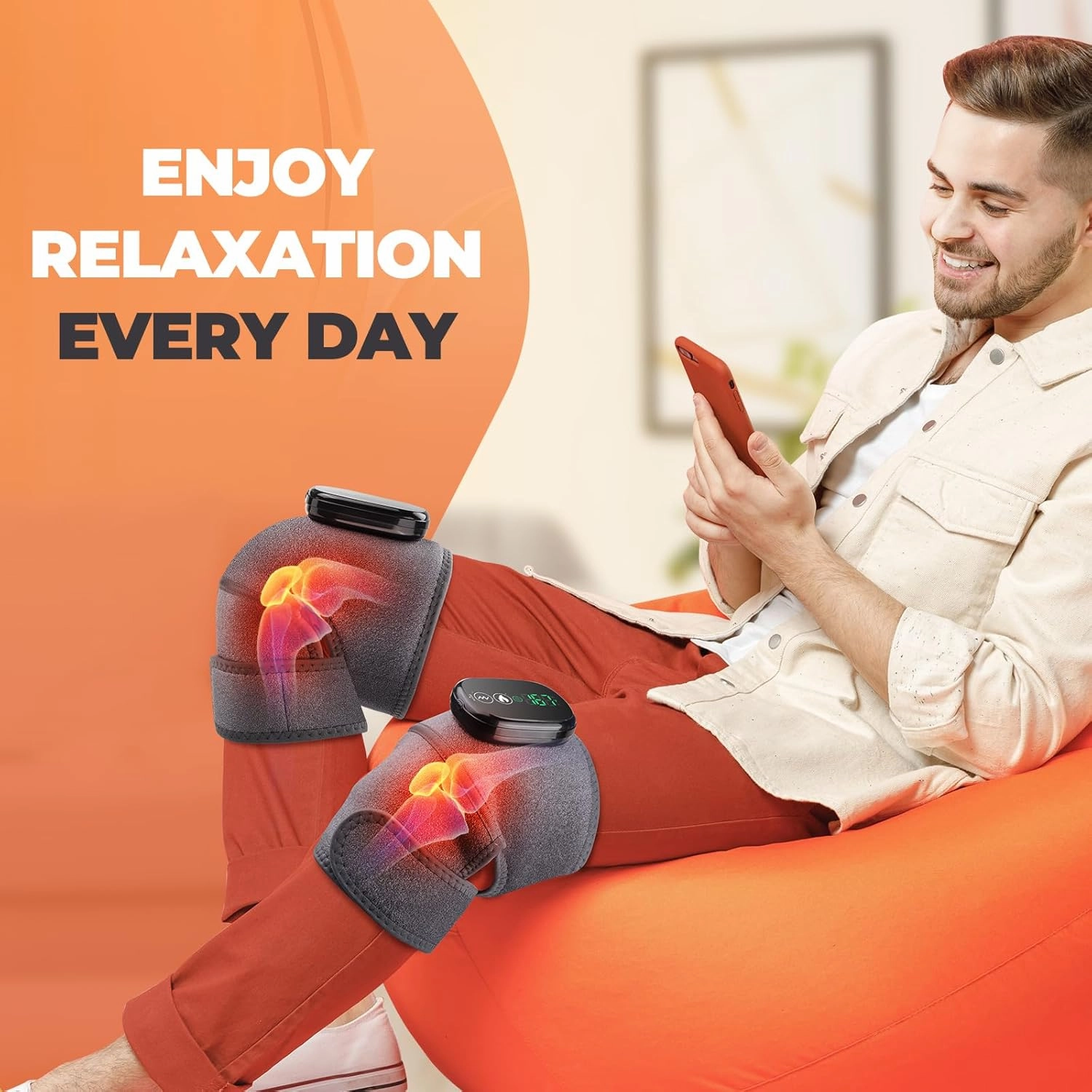 Cordless Heated Knee Massager, 3-in-1 Knee Massage with Heat for Elbow Shoulder Wrap (Gray)