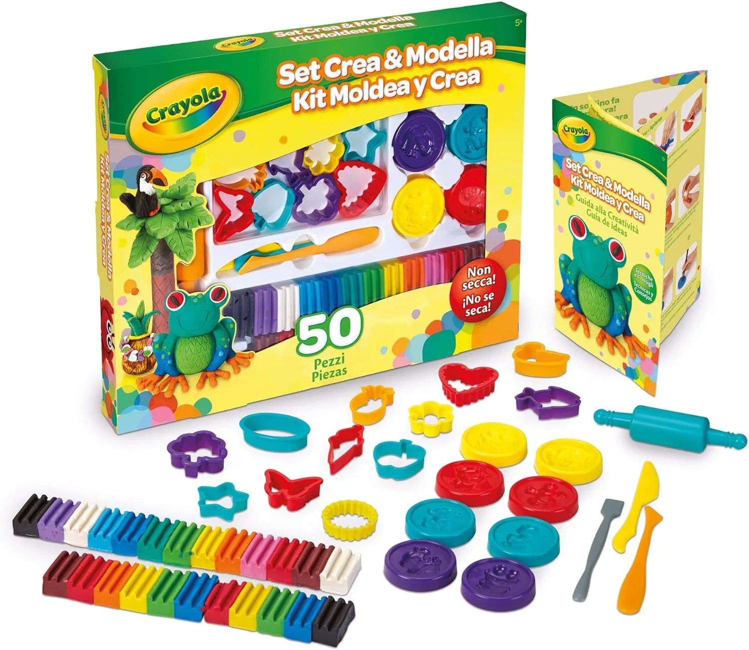 Crayola Deluxe 50 Piece Modeling Clay Art Kit Art Gift for Kids 5 & Up, Includes Non-Toxic Modeling Clay in Classic Colors, Shape Cutters, Modeling Tools, Shape Molds & Rolling Pins