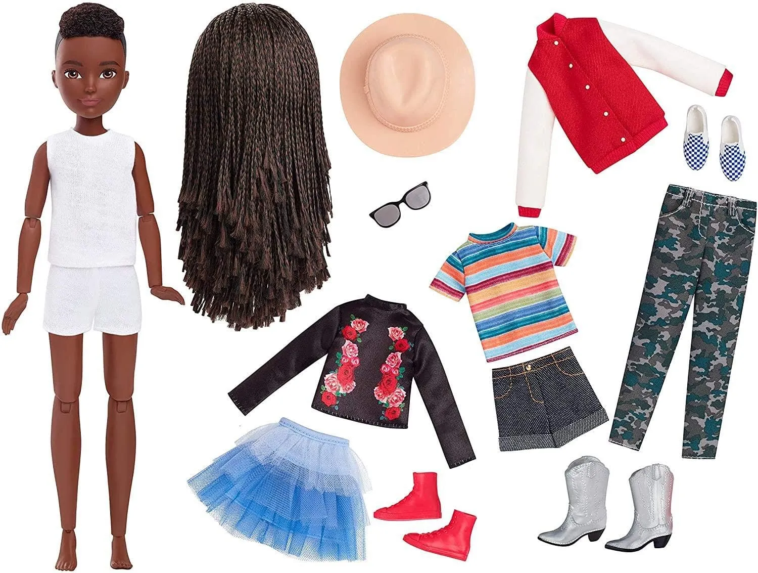 Creatable World Deluxe Character Kit DC-725 Customizable Doll with Black Braided Hair, 6 Pieces Doll Clothes, 3 Pairs Shoes and 2 Accessories, Creative Play for All Kids 6 Years Old and Up