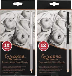 Creative Mark Cezanne Premium Colored Pencils White and Black Sets of 12 - Highly-Pigmented Drawing Pencils - Coloring Pencils for Drawing, Blending, Coloring
