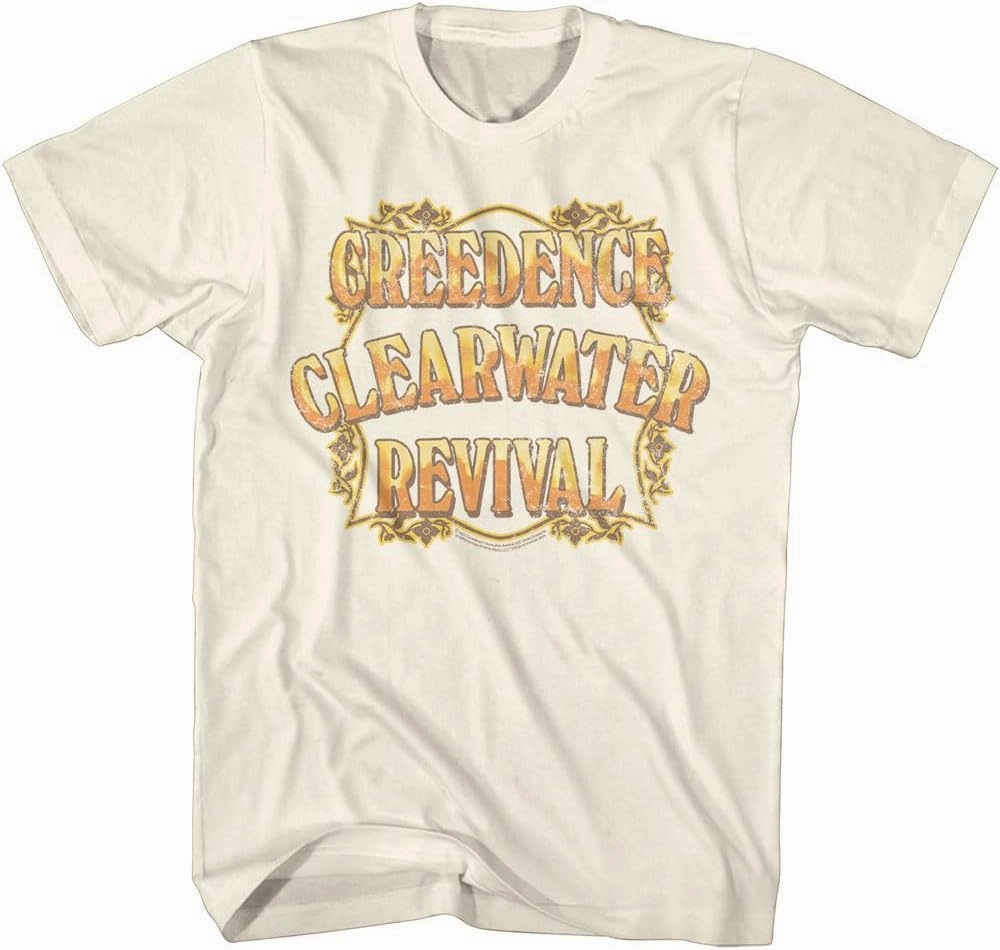 Creedence Clearwater Revival Logo Natural Graphic Crew Neck, Short Sleeve Shirt - Vintage Style Band T Shirt for Men & Women