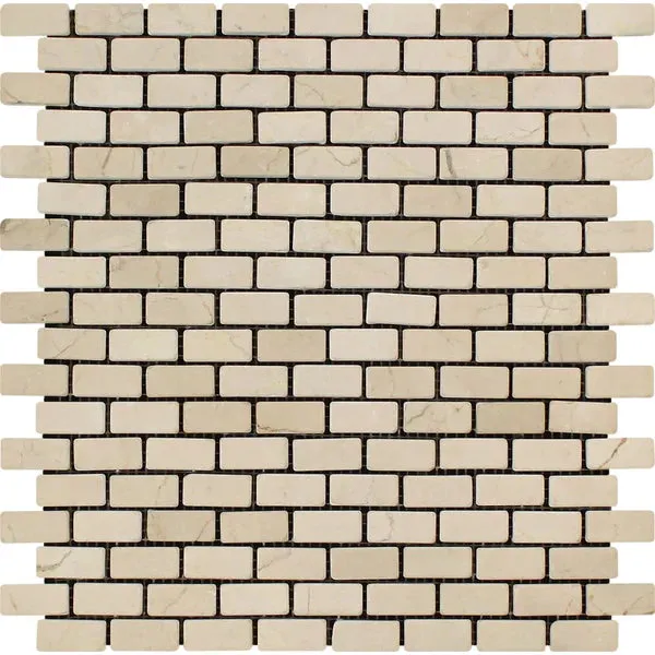 Crema Marfil Marble Brick Mini Tumbled Mosaic