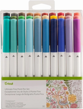 Cricut Ultimate Fine Point Pen Set, 0.4mm Fine Tip Pens to Write, Draw & Color, Create Personalized Cards & Invites, Use Maker and Explore Cutting Machines, 30 Assorted Colored Pens