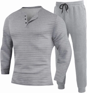 CRNTCEM Mens 2 Pieces Sweat Suits Lightweight Long Sleeve Waffle Knitted Workout Henley Sets Male Casual Jogging Tracksuits