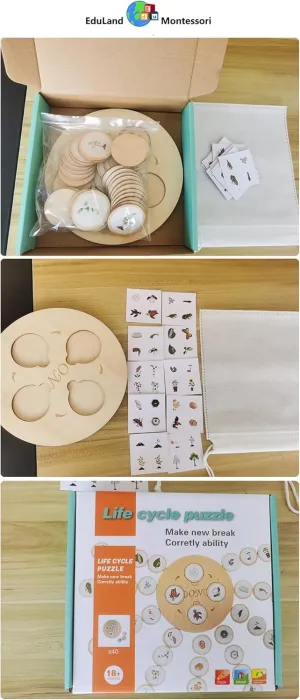 Culture-Science The Life Cycle of Tomato Sunflower Butterfly Chicken Frog Bee Mosquito Pea Tree Turtle Wooden Life Cycle Toy Pegboard Tray Educational Toys Puzzles for Children 3 