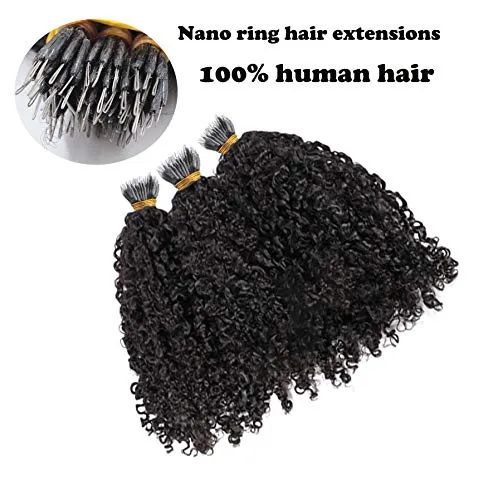 Curly Nano Ring Hair Extensions Machine Made Natural Color Remy Peruvian Hair Extensions For Women 1g/strand 8inch-26ich (22inch 100strands, Color #2)