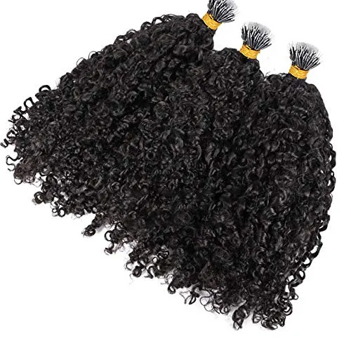 Curly Nano Ring Hair Extensions Machine Made Natural Color Remy Peruvian Hair Extensions For Women 1g/strand 8inch-26ich (22inch 100strands, Color #2)