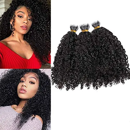 Curly Nano Ring Hair Extensions Machine Made Natural Color Remy Peruvian Hair Extensions For Women 1g/strand 8inch-26ich (22inch 100strands, Color #2)