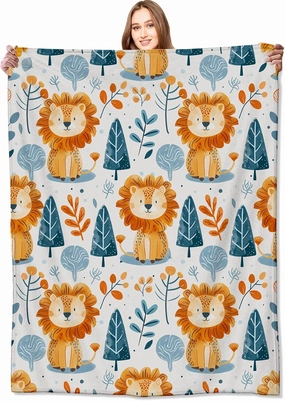 Cute Lion and Forest Blanket,Fun Cartoon Jungle Theme Throw Blankets,Birthday Gifts for Kids & Animal Lovers,Lightweight Soft Fleece,for Picnic Sofa Couch Bed Room Travel,Modern Decor,60x80in