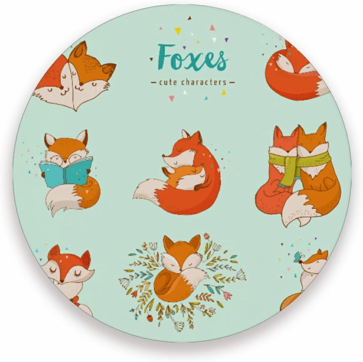 Cute Orange Foxes Different Actions Seamless on Turquoise 2 PCs Ceramic Mug Coaster for Drinks, Stone Coasters Holder with Cork Base, Oversize Cup Mat Pad for All Mugs, Housewarming Gift