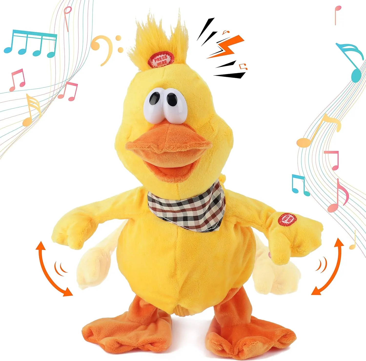 Cuteoy 13" Quacking Duck Musical Stuffed Animal Plushies Walking Singing Waving Electronic Interactive Plush Toy for Kids Boys Easter