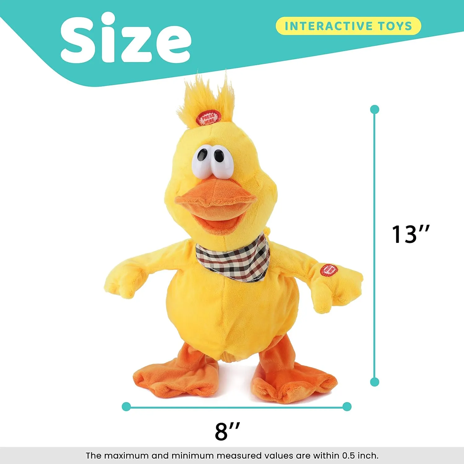 Cuteoy 13" Quacking Duck Musical Stuffed Animal Plushies Walking Singing Waving Electronic Interactive Plush Toy for Kids Boys Easter