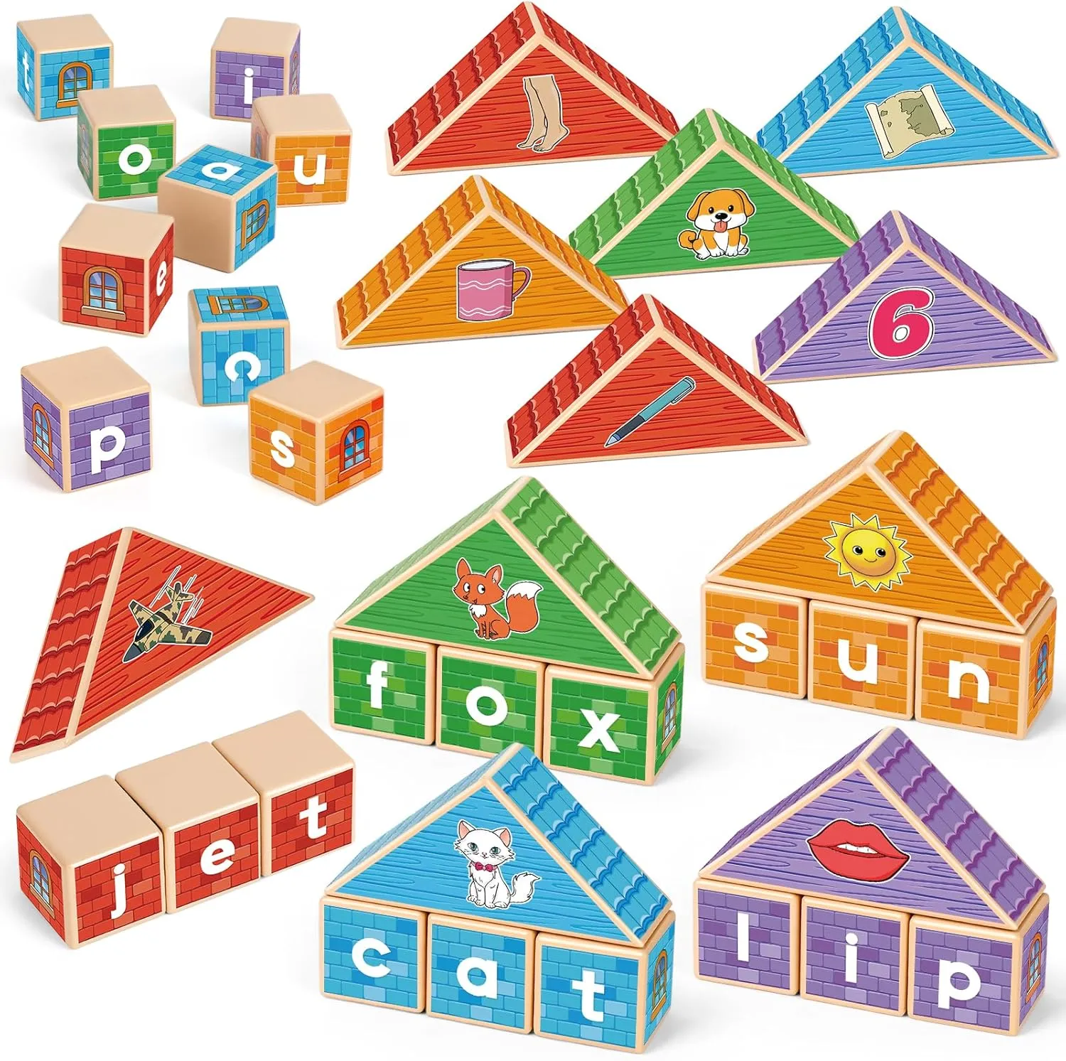 CVC Kasfalci Wooden Alphabet Letter Blocks - Toddler Phonics Games for Learning to Read & Spell, Speech Therapy Toys for Preschool Kindergarten Classroom