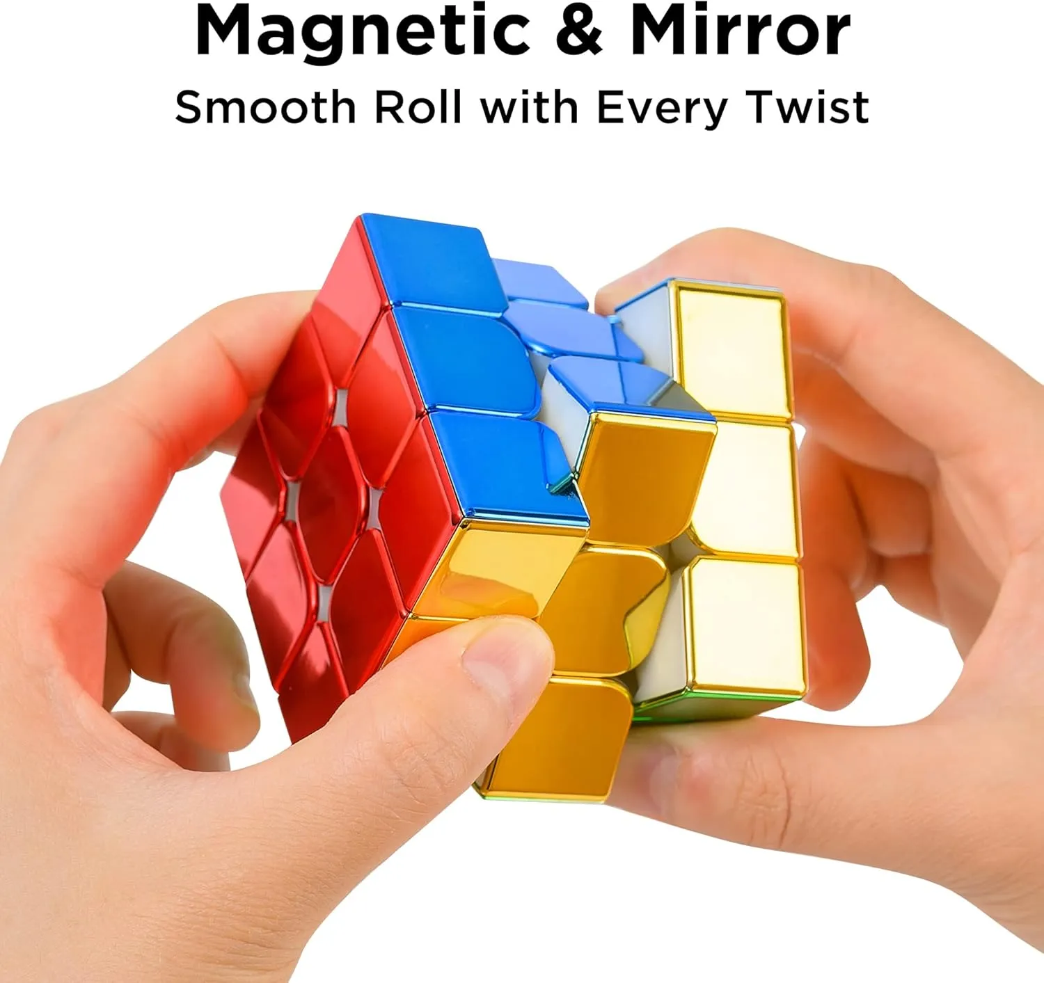 D-FantiX Magnetic Mirror Reflective Speed Cube 3x3x3, Cyclone Boys Original Stickerless Magic Cube, 3D Brain Teaser Cube, Personalized Shiny Cube Puzzles Gift for Kids Adults (56mm)