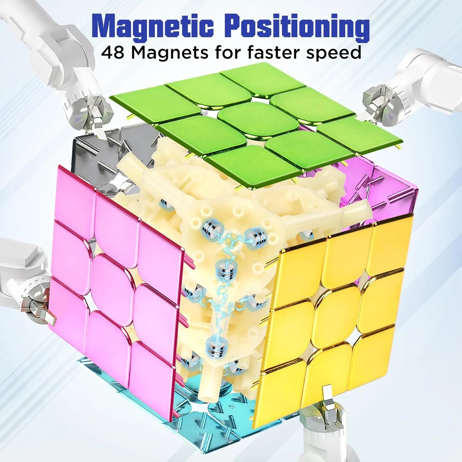D-FantiX Mirror Reflective Magnetic Speed Cube 3x3x3, Cyclone Boys Original Stickerless Magic Cube, Unique Shiny Metallic Color Speedcube with Display Stand, Birthday Gift Ideas for Boys Girls Adults