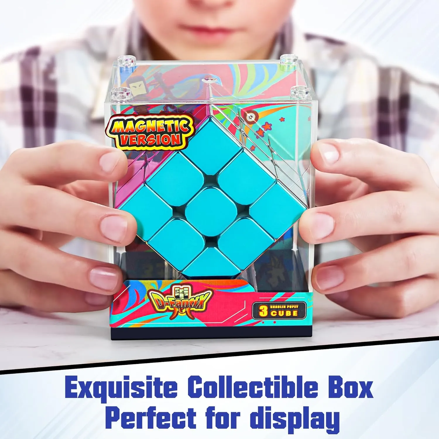 D-FantiX Mirror Reflective Magnetic Speed Cube 3x3x3, Cyclone Boys Original Stickerless Magic Cube, Unique Shiny Metallic Color Speedcube with Display Stand, Birthday Gift Ideas for Boys Girls Adults