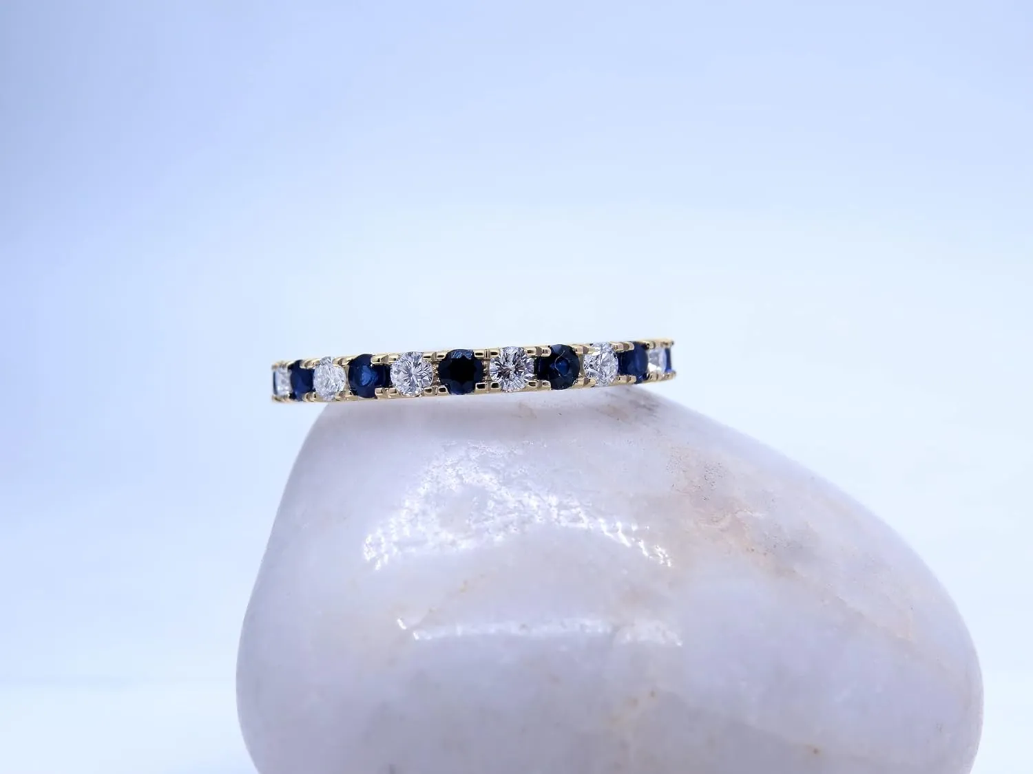 Dazzlingrock Collection 2.3mm Each Alternate Round Blue Sapphire & White Diamond Eternity Wedding Anniversary Ring Band for Her in Solid Gold