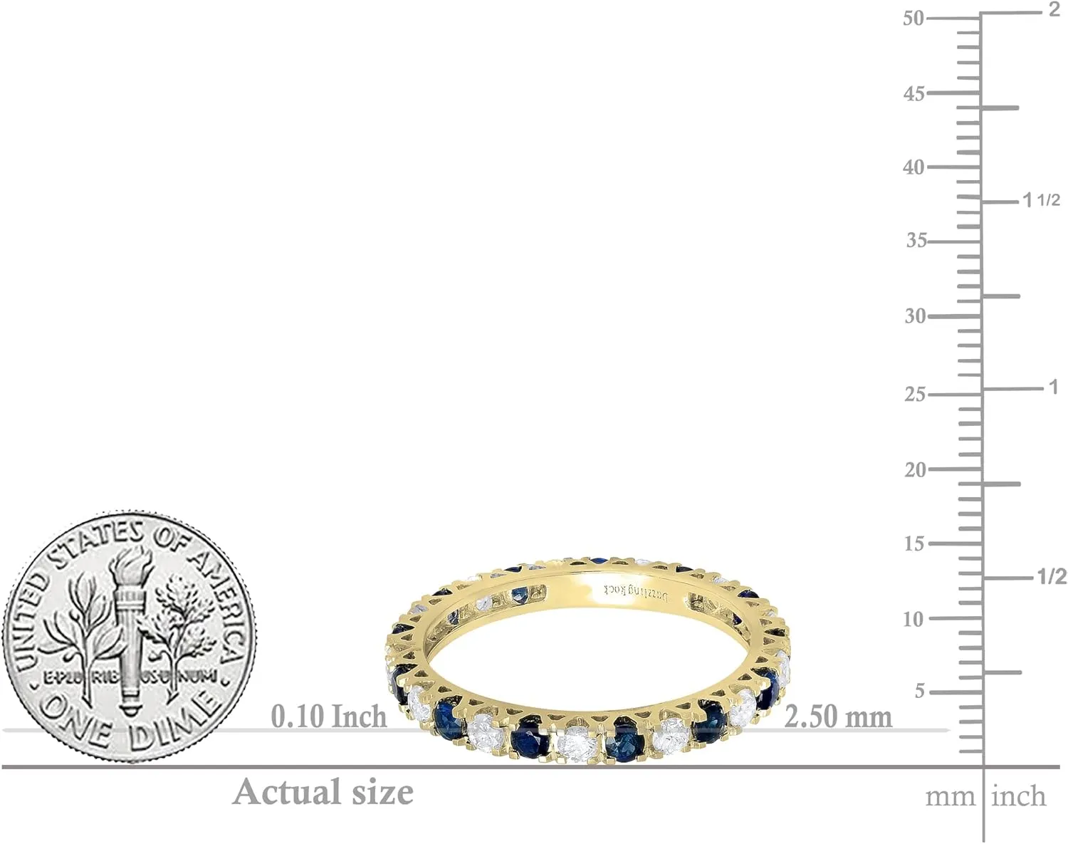 Dazzlingrock Collection 2.3mm Each Alternate Round Blue Sapphire & White Diamond Eternity Wedding Anniversary Ring Band for Her in Solid Gold