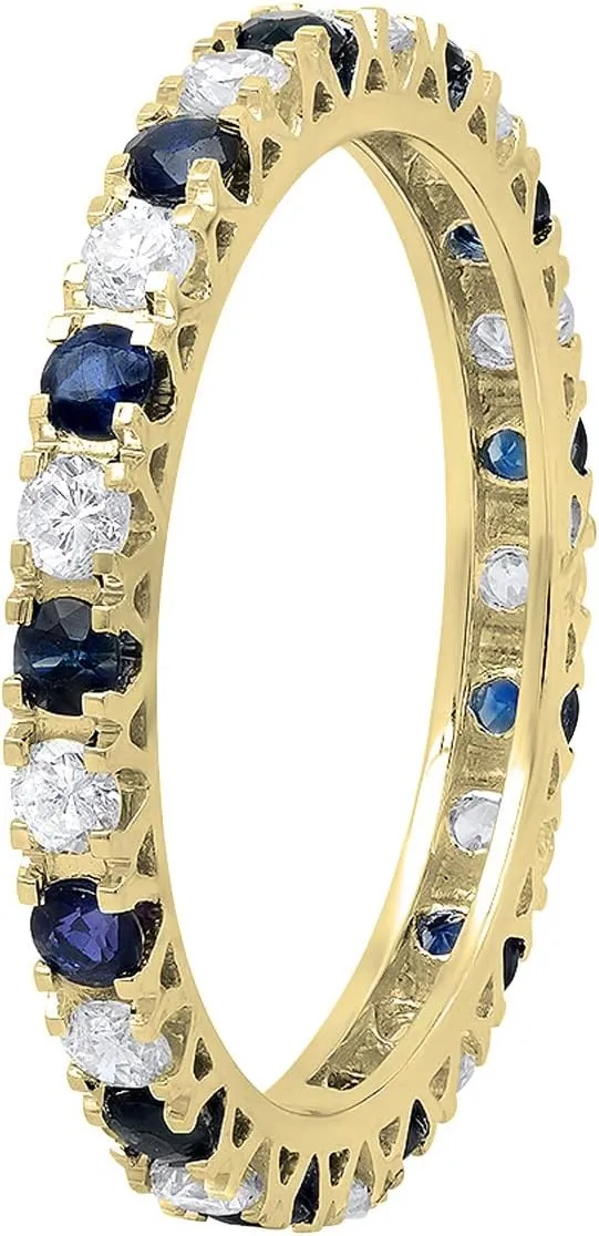 Dazzlingrock Collection 2.3mm Each Alternate Round Blue Sapphire & White Diamond Eternity Wedding Anniversary Ring Band for Her in Solid Gold