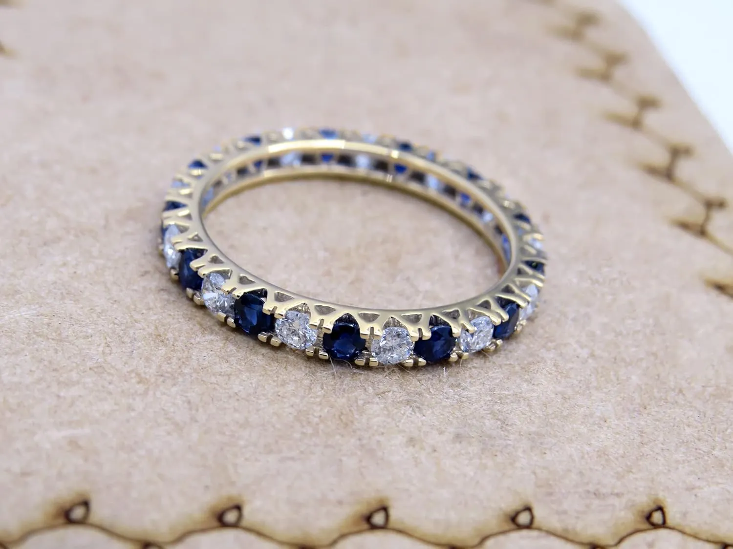 Dazzlingrock Collection 2.3mm Each Alternate Round Blue Sapphire & White Diamond Eternity Wedding Anniversary Ring Band for Her in Solid Gold