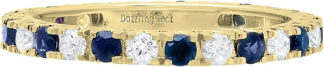 Dazzlingrock Collection 2.3mm Each Alternate Round Blue Sapphire & White Diamond Eternity Wedding Anniversary Ring Band for Her in Solid Gold