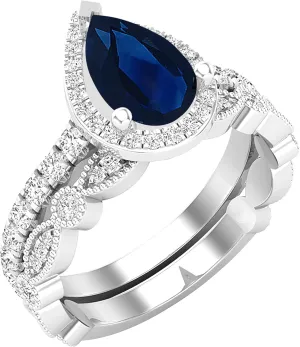 Dazzlingrock Collection 9x6 mm Pear Shaped Center Stone and Round White Diamond Halo Wedding Ring Set for Women in 925 Sterling Silver