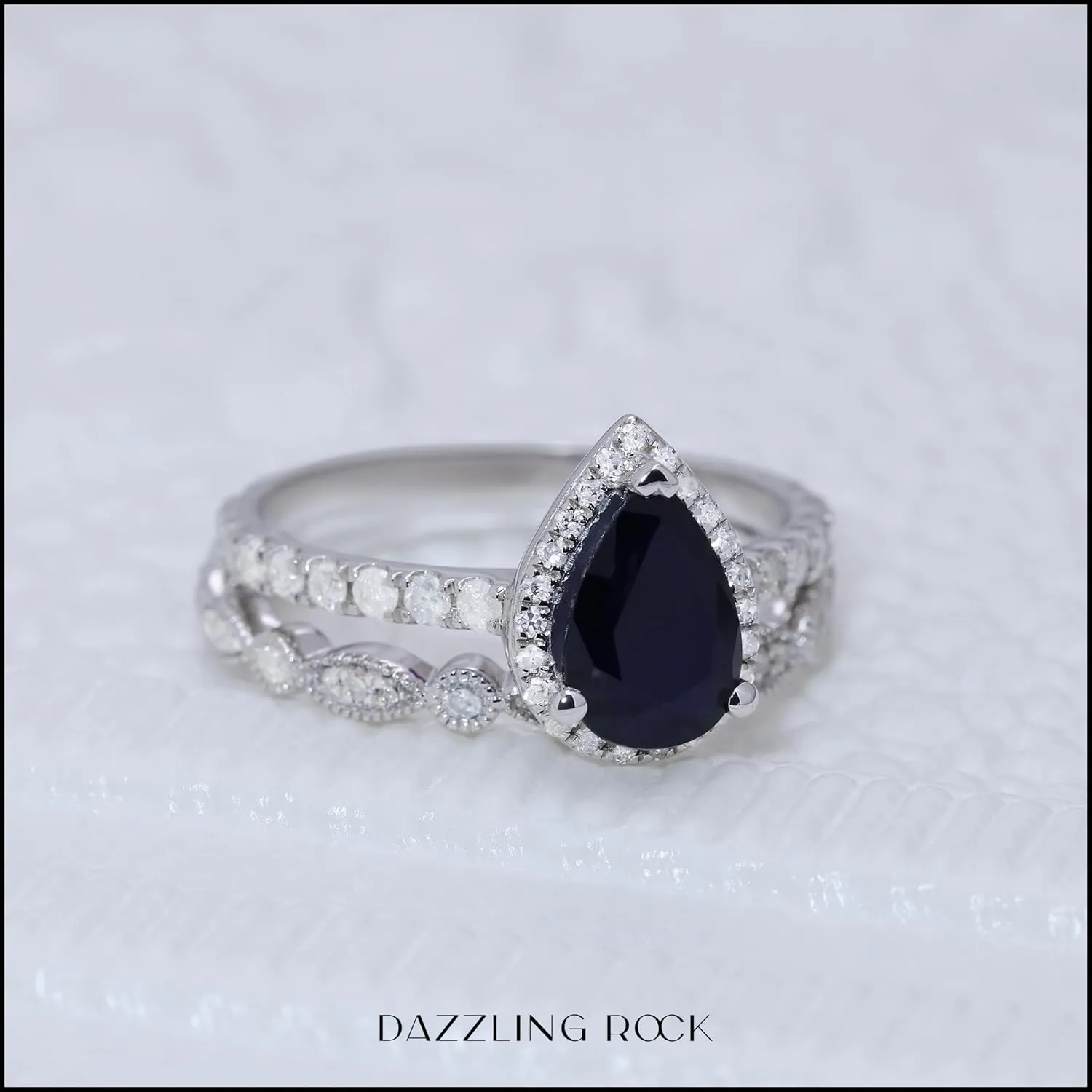 Dazzlingrock Collection 9x6 mm Pear Shaped Center Stone and Round White Diamond Halo Wedding Ring Set for Women in 925 Sterling Silver