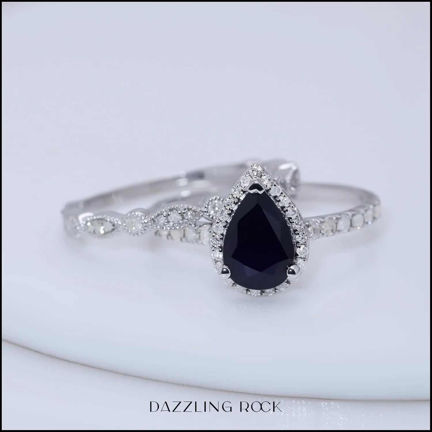 Dazzlingrock Collection 9x6 mm Pear Shaped Center Stone and Round White Diamond Halo Wedding Ring Set for Women in 925 Sterling Silver