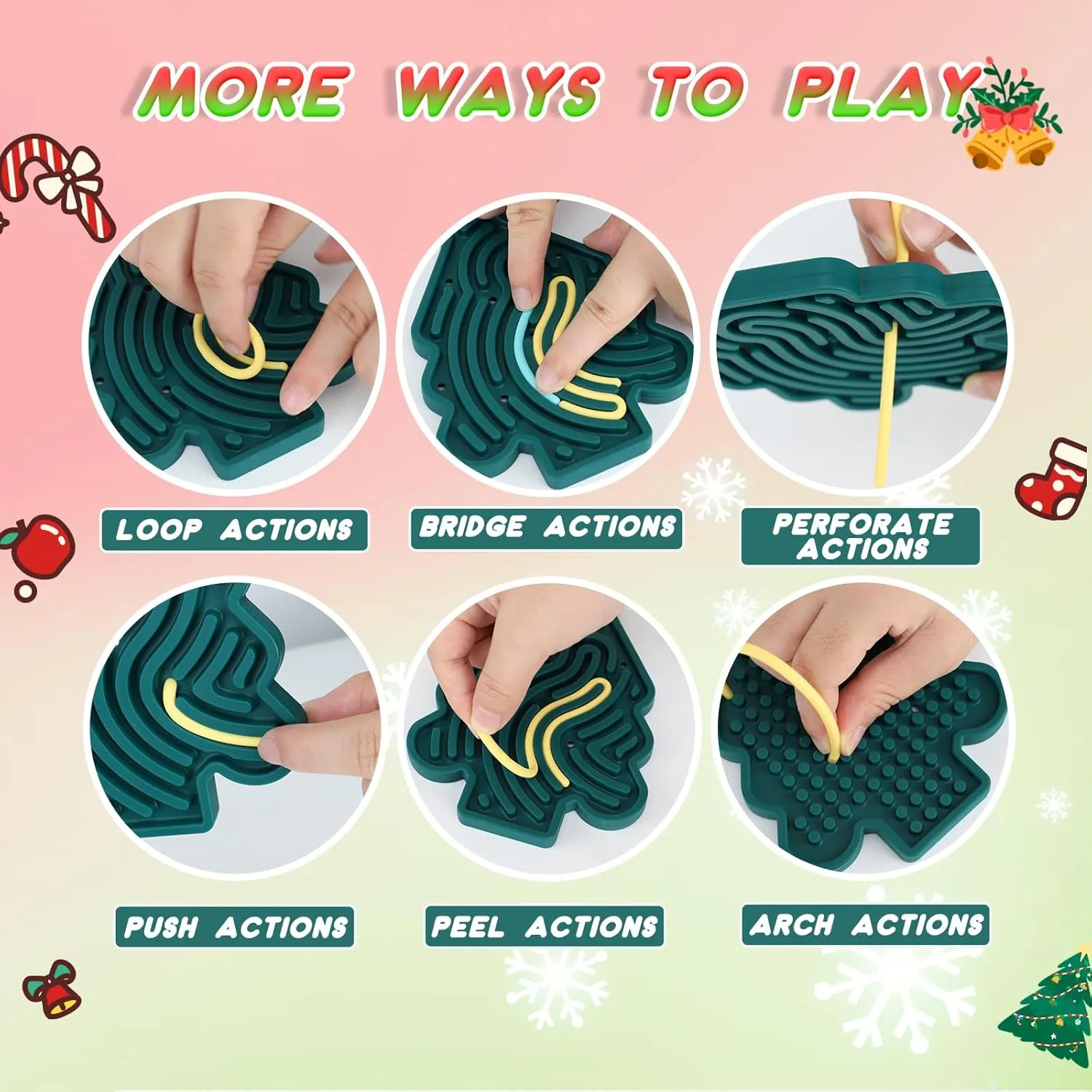 ddLUCK Christmas Sensory Activity Board Set, 3PCS Silicone Fidget Toy for ADHD and Autism, Sensory Toys with Christmas Tree, Stocking and Lucky Bag, Chirstmas Gifts for Kids 2  with 54 Strings