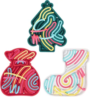 ddLUCK Christmas Sensory Activity Board Set, 3PCS Silicone Fidget Toy for ADHD and Autism, Sensory Toys with Christmas Tree, Stocking and Lucky Bag, Chirstmas Gifts for Kids 2  with 54 Strings