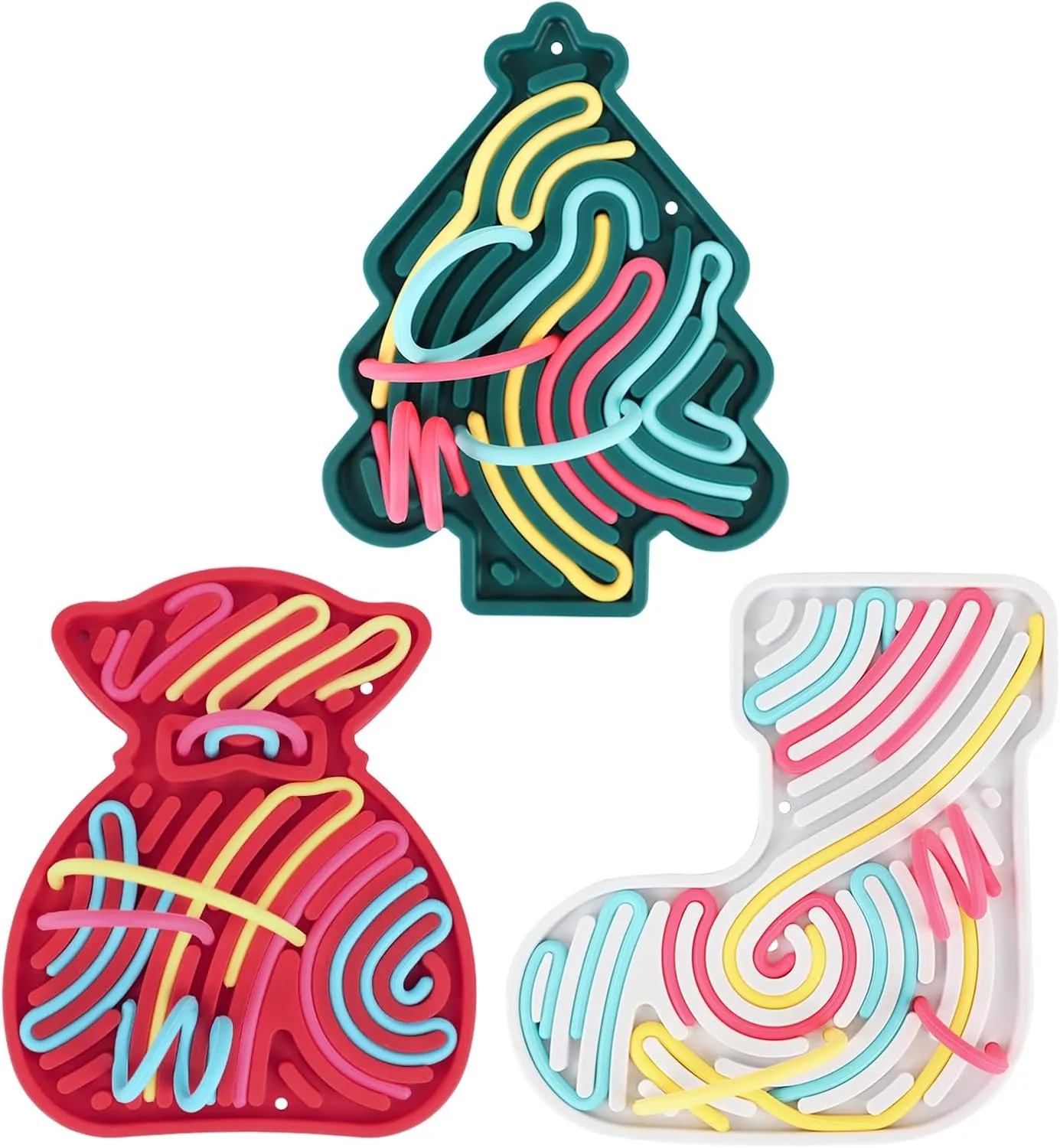 ddLUCK Christmas Sensory Activity Board Set, 3PCS Silicone Fidget Toy for ADHD and Autism, Sensory Toys with Christmas Tree, Stocking and Lucky Bag, Chirstmas Gifts for Kids 2  with 54 Strings