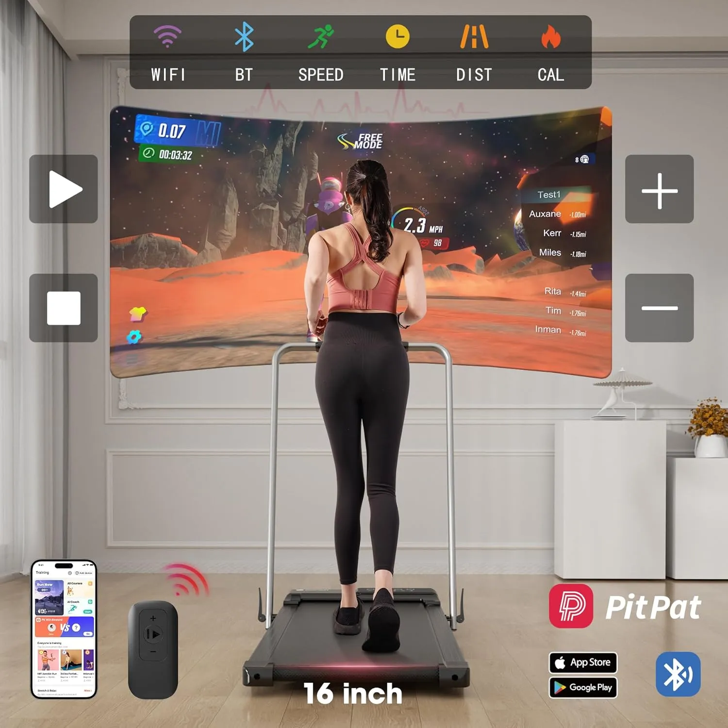 DeerRun 3 in 1 Under Desk Walking Pad Treadmill, 3.0HP Low Noise Portable for Home & Office, 300LBs Weight Capacity Folding With Remote Control & Smart APP