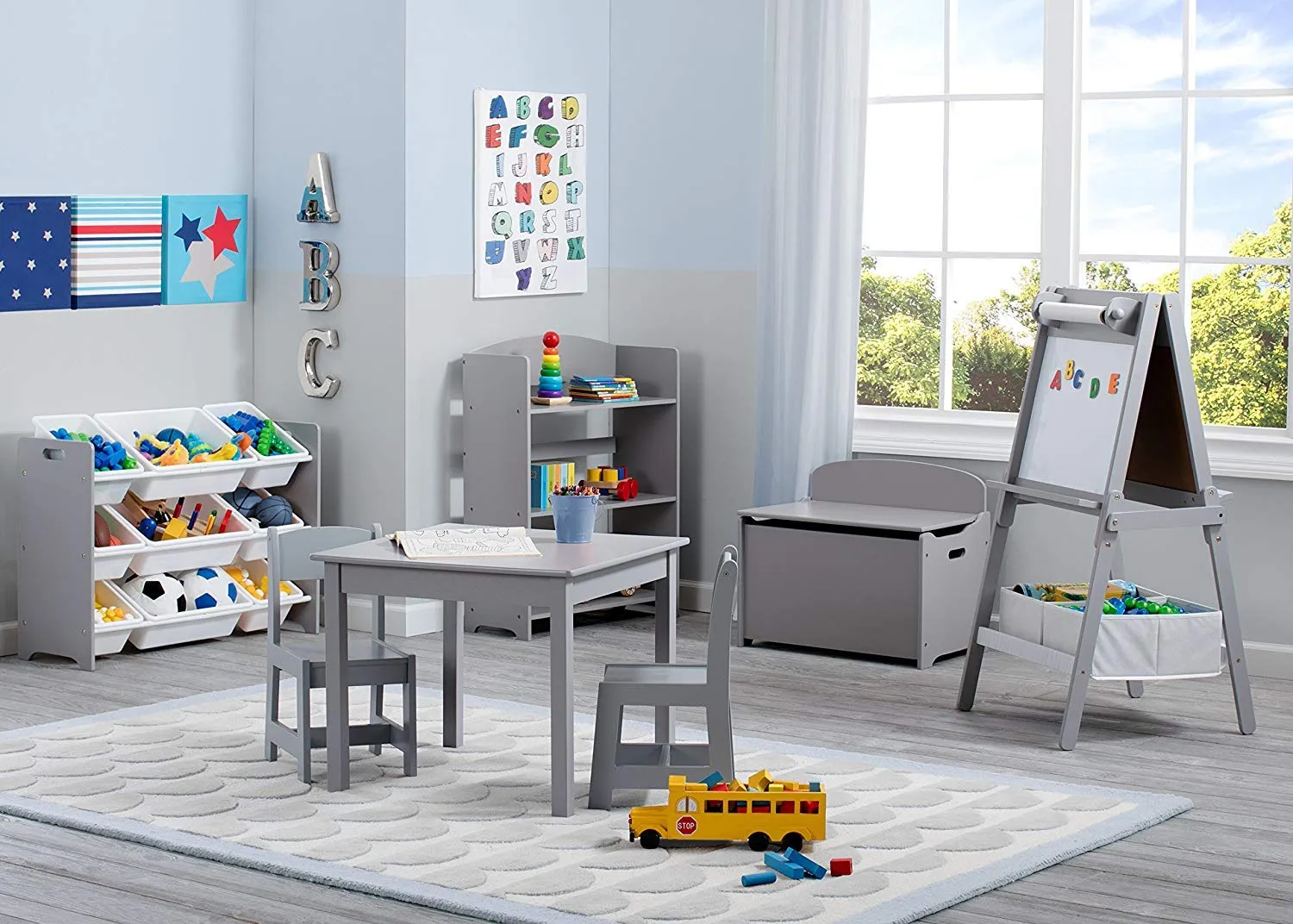 Delta Children MySize Kids Double-Sided Storage Easel -Ideal for Arts & Crafts, Drawing, Homeschooling and More - Greenguard Gold Certified, Grey