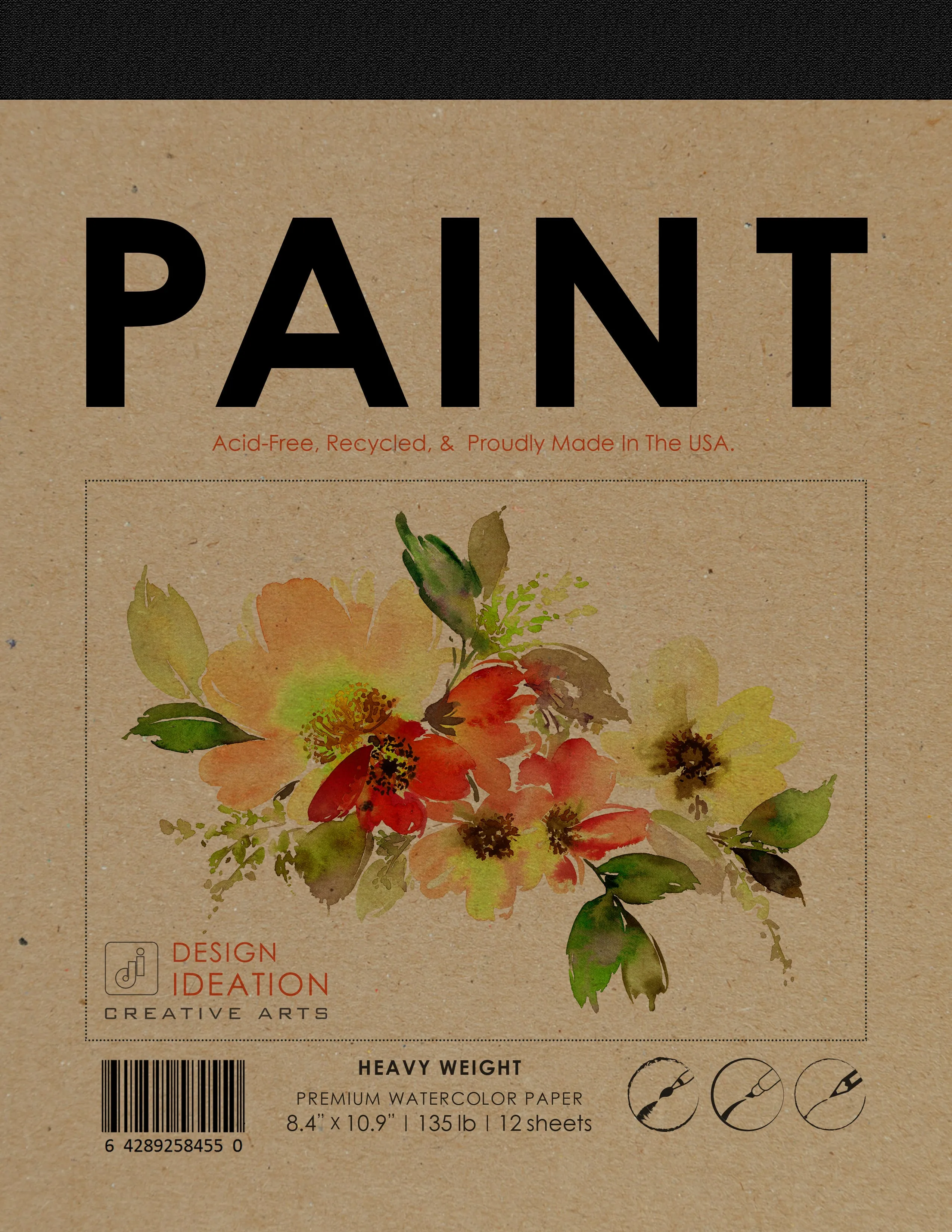 Design Ideation WATERCOLOR Pad: Heavyweight Paper Watercolor Pad Removable Sheet. Multi-Media. PAD-2550-TS