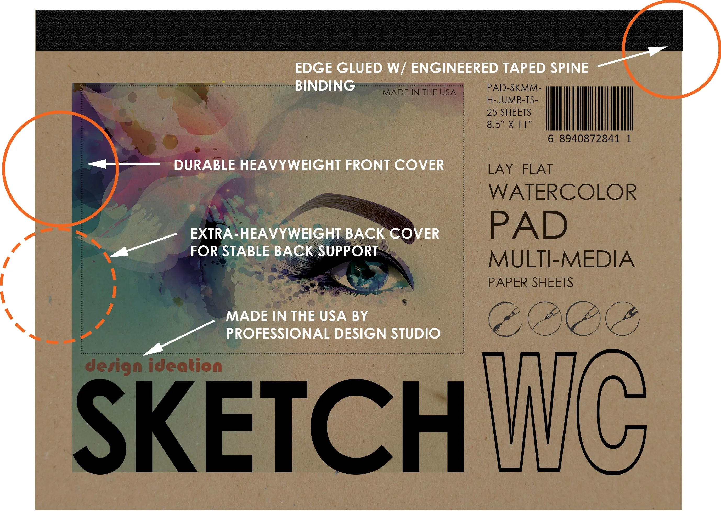 Design Ideation WATERCOLOR SKETCH PAD : Removable Sheet. Multi-Media. (8.5" x 11") PAD-2550-TS