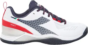 Diadora Men's Blushield Torneo 2 Clay Tennis Shoe (White/Blue Corsair/Fiery Red, 9)